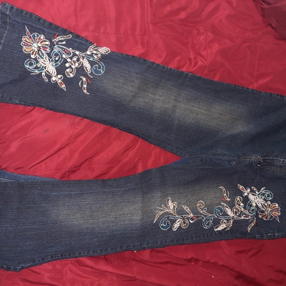 Floral Embroidered Boot Cut Jeans - Picture 1 of 2